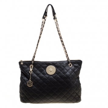 Pre Owned DKNY Black Quilted Soft Leather Shoulder Bag