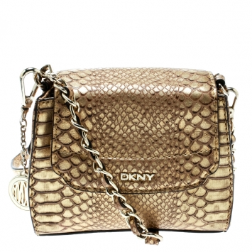 مملوكة مسبقًا DKNY  Gold Python Embossed Leather Crossbody Bag