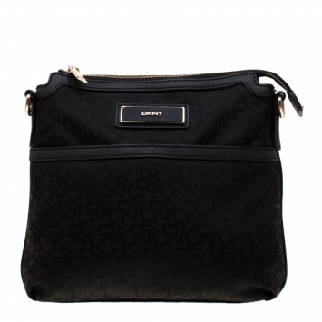 Pre Owned DKNY Black Signature Canvas Crossbody Bag