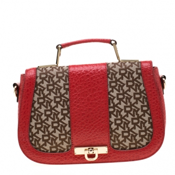 Pre Owned DKNY Red/Beige Canvas and Leather Crossbody Bag