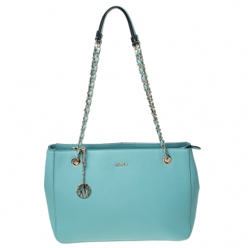 Pre Owned Dkny Lime Green Leather Bryant Zipped Chain Tote