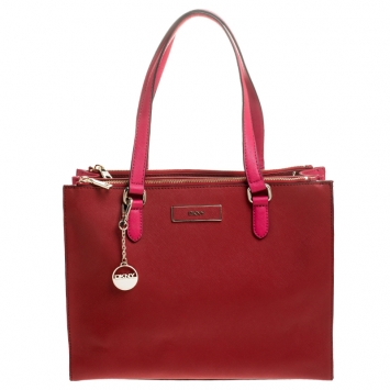 Pre Owned DKNY Red/Pink Leather Tote