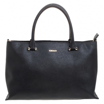 Pre Owned DKNY Black Leather Dona Karan Zip Tote