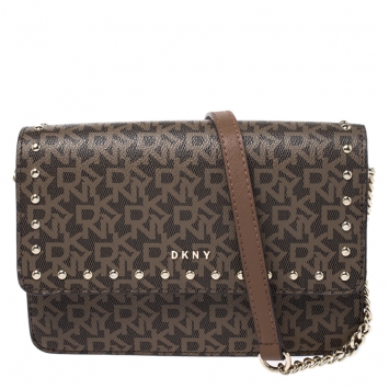 مملوكة مسبقًا Dkny Brown Signature Coated Canvas Crossbody Bag 