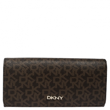 Pre Owned Dkny Brown Coated Canvas Continental Wallet