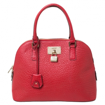 Pre Owned Dkny Red Grain Leather Padlock Dome Satchel