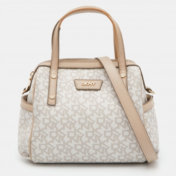 Pre Owned Dkny Beige/Ivory Signature Coated Canvas and Leather Satchel