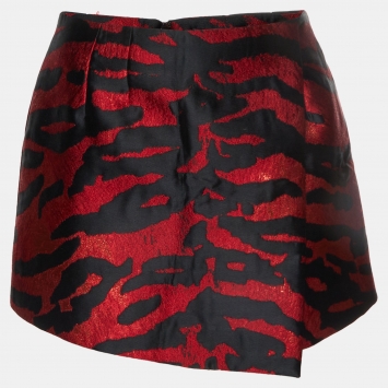 Pre Owned Dolce & Gabbana Black/Red Animal Jacquard Mini Skirt XS