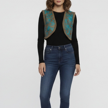 Pre Owned Dolce & Gabbana Brown/Turquoise Floral Brocade Bolero Jacket S