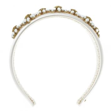 Pre Owned Dolce and Gabbana Daisy Flower Embellished White Satin Headband