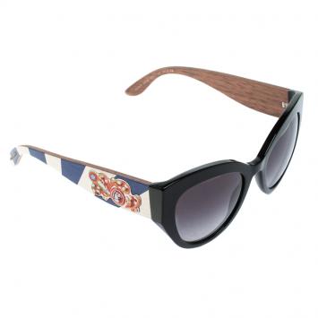 Pre Owned Dolce and Gabbana Black DG 4278 Sicilian Carretto Cat Eye Sunglasses
