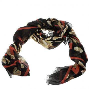 Pre Owned Dolce and Gabbana Black Pasta Printed Silk Scarf 