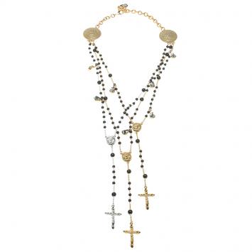 Pre Owned Dolce and Gabbana Beaded Rosary Cross Multi Layer Necklace
