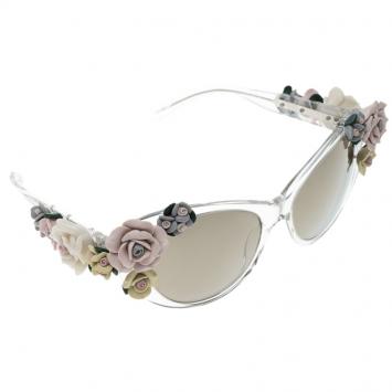 Pre Owned Dolce and Gabbana Brown DG 4180 Floral Embellished Cat Eye Sunglasses