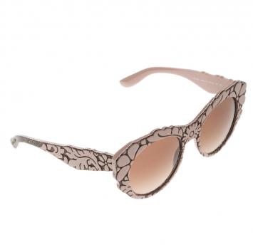 Pre Owned Dolce and Gabbana Pink/Brown Gradient DG4267 Brocade Cat Eye Sunglasses