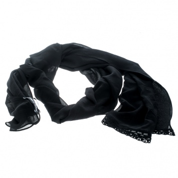 Pre Owned Dolce and Gabbana Black Silk Georgette Lace Edged Scarf