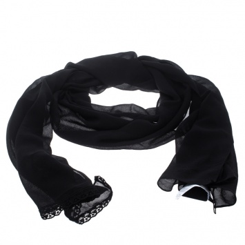 Pre Owned Dolce and Gabbana Black Silk Georgette Lace Edged Scarf