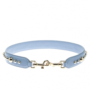 Pre Owned Dolce and Gabbana Blue Leather Studded Bag Strap