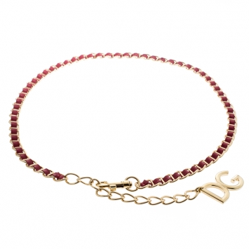Pre Owned Dolce and Gabbana Red Interlaced Leather Gold Tone Chain Belt