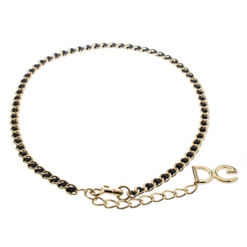 Pre Owned Dolce and Gabbana Black Interlaced Leather Gold Tone Chain Belt