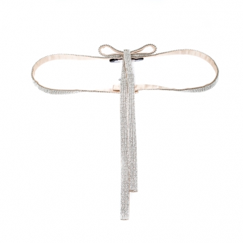 Pre Owned Dolce and Gabbana Beige Crystal Embellished Satin Bow Belt 75CM