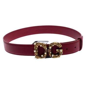 Pre Owned Dolce and Gabbana Red Leather DG Amore Belt 75CM
