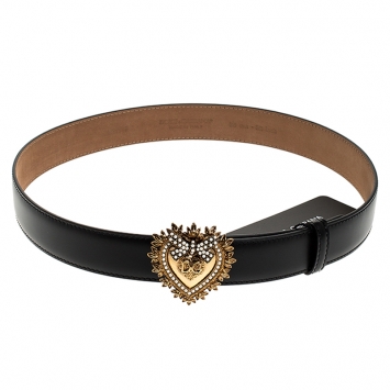 Pre Owned Dolce & Gabbana Black Leather Devotion Heart Buckle Belt 80cm