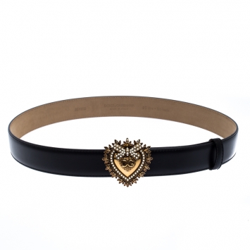 Pre Owned Dolce & Gabbana Black Leather Devotion Buckle Belt 85CM