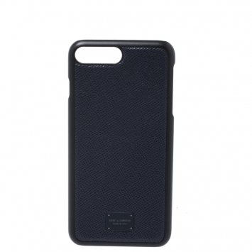 Pre Owned Dolce & Gabbana Navy Blue/Black Leather iPhone 7/8 Plus Case