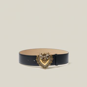 Pre Owned Dolce & Gabbana Black Devotion DG Embellished Leather Belt 75 CM