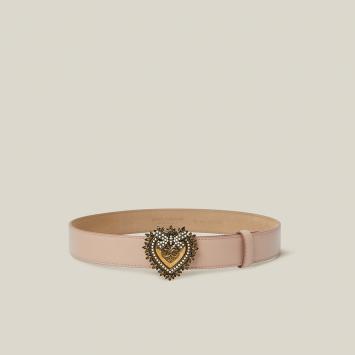 Pre Owned Dolce & Gabbana Pink Devotion Crystal-Embellished Slim Leather Belt 80 CM