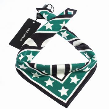 Pre Owned Dolce & Gabbana Black/Green Print DG Queen Silk Scarf