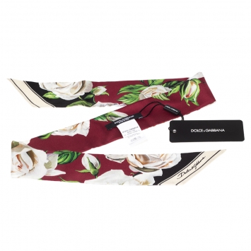 Pre Owned Dolce & Gabbana Burgundy Floral Printed Silk Bandeau Scarf