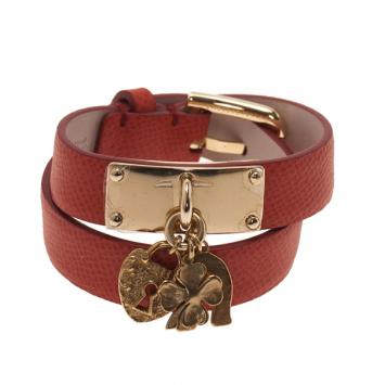 Pre Owned Dolce and Gabbana Good Luck Charms Orange Leather Bracelet M