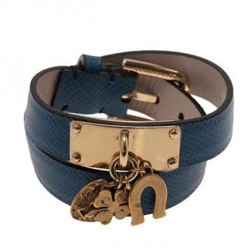 Pre Owned Dolce and Gabbana Good Luck Charms Blue Leather Bracelet M