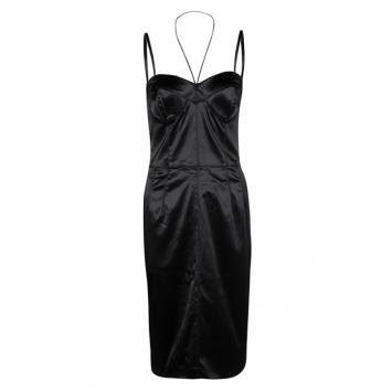 Pre Owned Dolce and Gabbana Black Stretch Satin Bustier Dress L