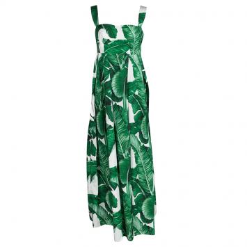 Pre Owned Dolce And Gabbana White Palm Leaf Print Cotton Sleeveless Maxi Dress M