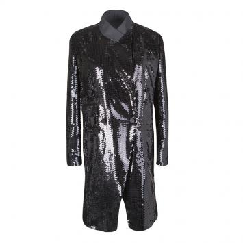 Pre Owned Dolce and Gabbana Black Sequin Paillette Embellished Velvet Trim Double Breasted Coat S