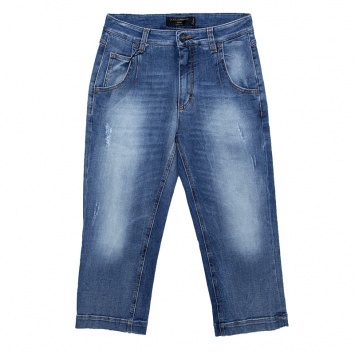 Pre Owned Dolce and Gabbana Blue Faded Effect Distressed Three Quarter Sabrina Denim Pants S