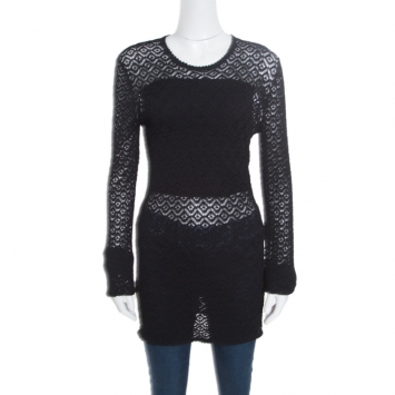 Pre Owned Dolce and Gabbana Black Perforated Knit Sweater L