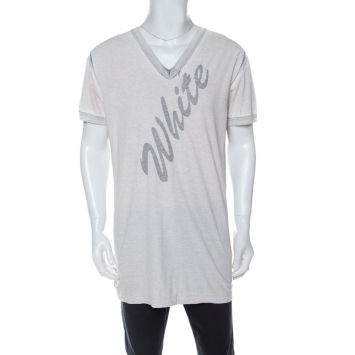 Pre Owned D&G Cream and Grey Cotton Painted Effect White Printed T Shirt XXL 