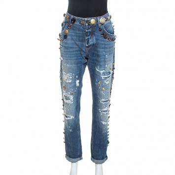Pre Owned Dolce and Gabbana Blue Denim Button Embellished Jeans M