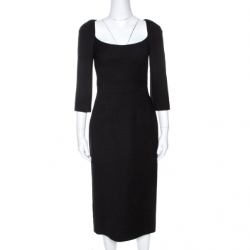 Pre Owned Dolce & Gabbana Black Wool Crepe Sheath Dress S