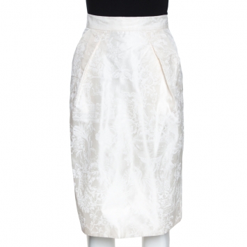 Pre Owned Dolce & Gabbana Cream Oriental Print Silk Skirt M