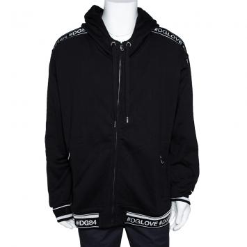 Pre Owned Dolce & Gabbana Black Jersey Zip-Up Hooded Sweatshirt IT 46