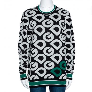 Pre Owned Dolce & Gabbana Multicolor DG Mania Print Wool Crew Neck Sweater IT 40
