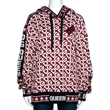 Pre Owned Dolce & Gabbana Multicolor DG Mania Print Jersey Hooded Sweatshirt IT 40