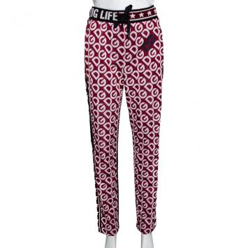 Pre Owned Dolce & Gabbana Multicolor DG Mania Print Technical Fabric Track Pants IT 44