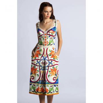 Pre Owned Dolce & Gabbana Multi_Color Maiolica Dress XL (IT 50)
