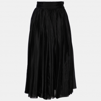 Pre Owned Dolce & Gabbana Black Silk Tie Detail Flared Skirt S